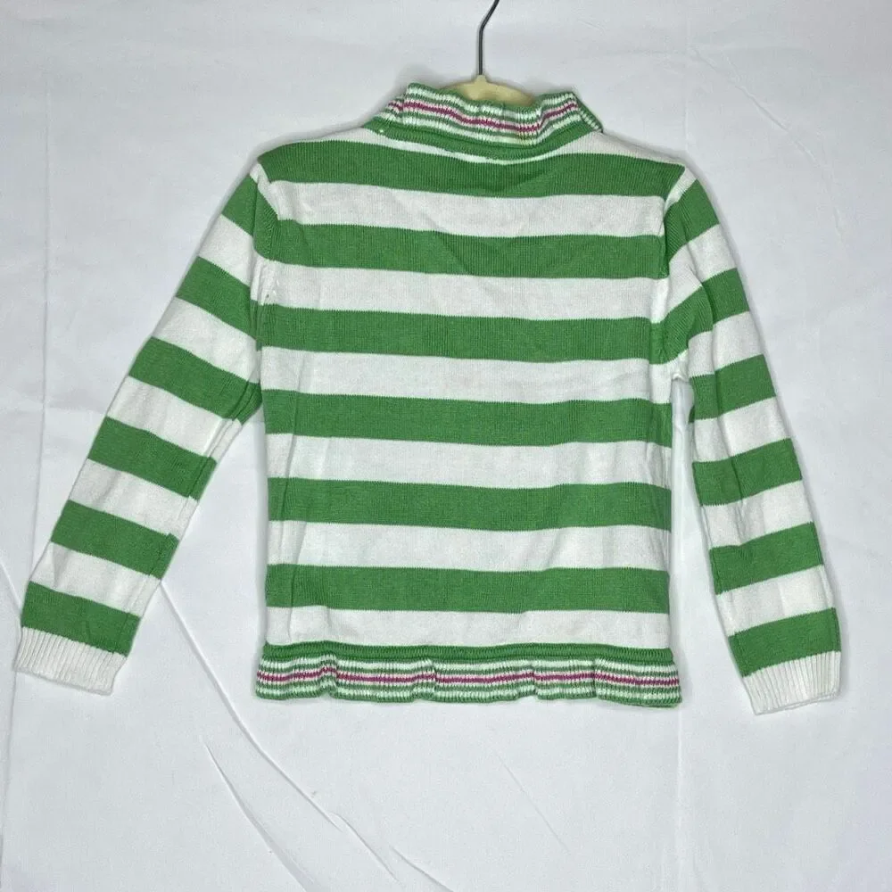 The Children’s Place TCP Sweater Cardigan Green White Stripe Girls Size 4T Y2K